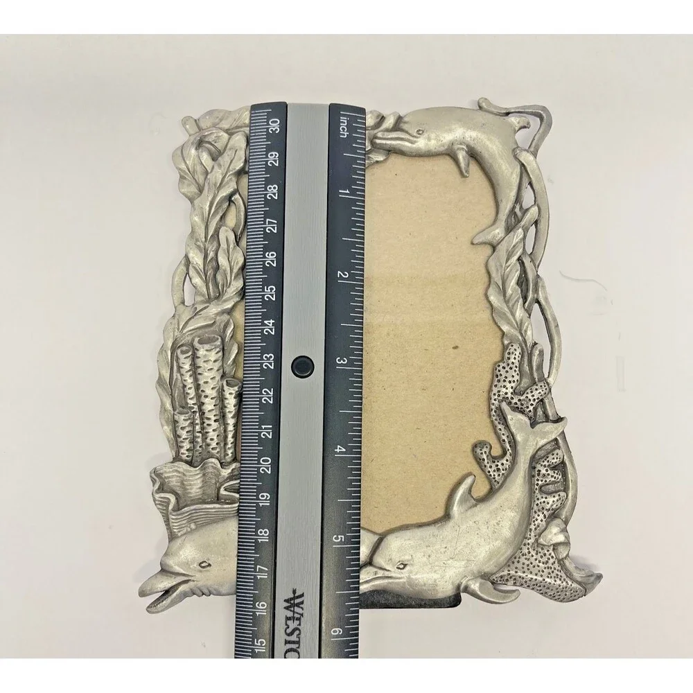 Vintage Dolphin Seascape - Sun Pewter Tone Rectangle 3.5x5 Picture Frame-Taiwan